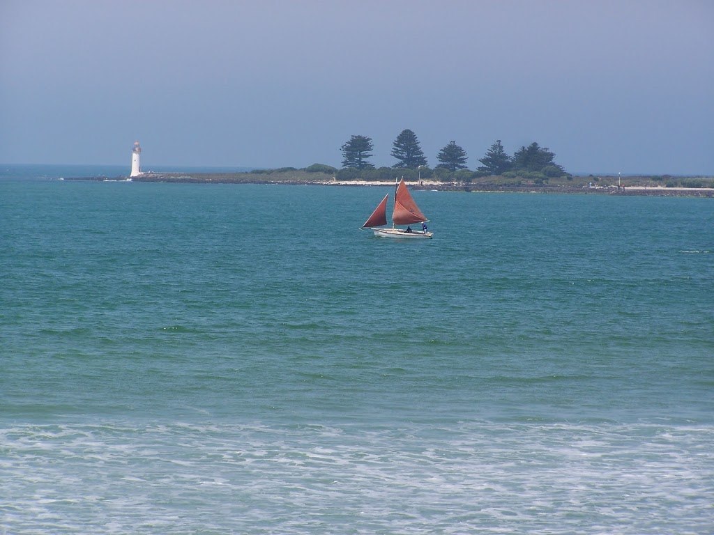 Griffiths Island lighthouse from Port Fairy foreshore, Victoria, Australia