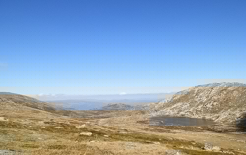View over Lake Cootapatamba, Australia's highest lake, Kosciuszko Track