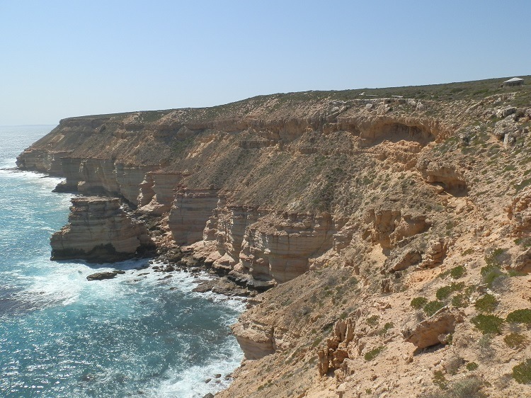 The shelter shed at the top of the Kalbarri Cliffs gives some idea of the drop DOWN! Western Australia