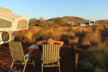 The Ultimate All-Australian Travelling Cafe sets up at Dales Gorge Campground, Karijini National Park, Western Australia