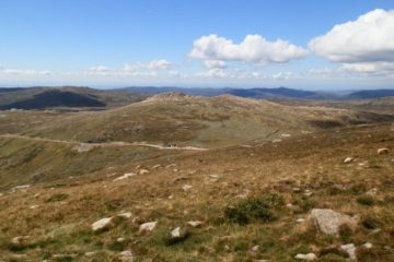 View of HIGHEST Loo in OZ at Rawsons Pass from Mt Kosciuszko Summit, Snowy Mountains, NSW