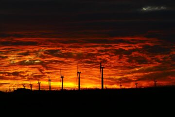 Sunset behind Wattle Point Wind Farm, Yorke Peninsula, South Australia