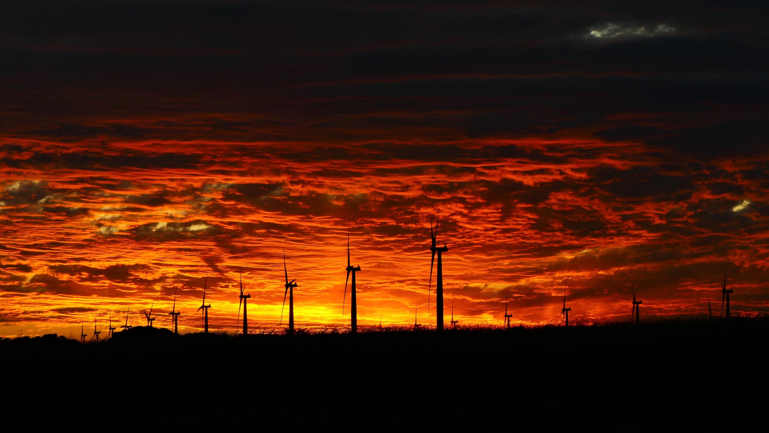 Sunset behind Wattle Point Wind Farm, Yorke Peninsula, South Australia