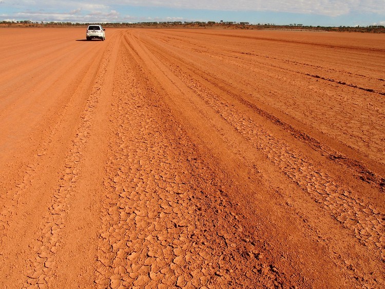Crossing the Waka Claypan en route to Cameron Corner from Tibooburra, NSW