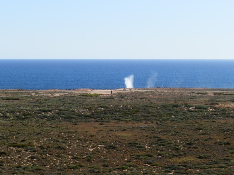 View of the Loo (that black speck!) from the Lighthouse against the Quobba Blowholes, Western Australia