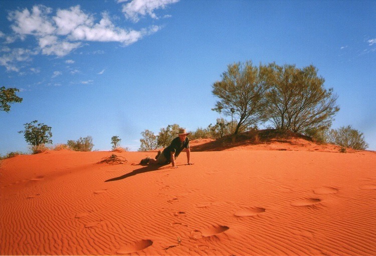 Doing a Perish (see below) on the Windorah Sand Dunes, QLD